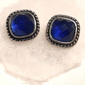Tocara Blue Sapphire Stainless Steel Earrings A Bit Over An Inch Wide,